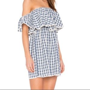 Misa Los Angeles Gingham off-the-shoulder short dress
